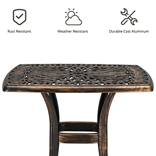 VINGLI 21” Cast Aluminum Outdoor Side Table with 1.6” Umbrella Hole, All Weather Square Patio Coffee Table Porch Table Bistro Table End Table Bronze - Image 6