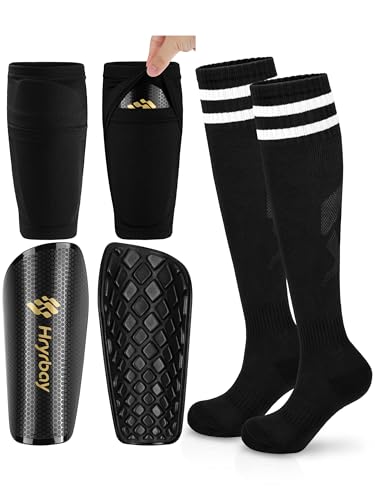 Hryrbay Kids Soccer Shin Guards Toddler Shin Pads with Sleeves and Socks for Age 3-16 Protective Lightweight Soccer Equipment Ideal for Playing Training Inspired by The World Cup Black M
