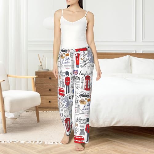 Pantalon pyjama flanelle femme confortable vêtement nuit imprimé à poches bas de nuit chaud I Love London