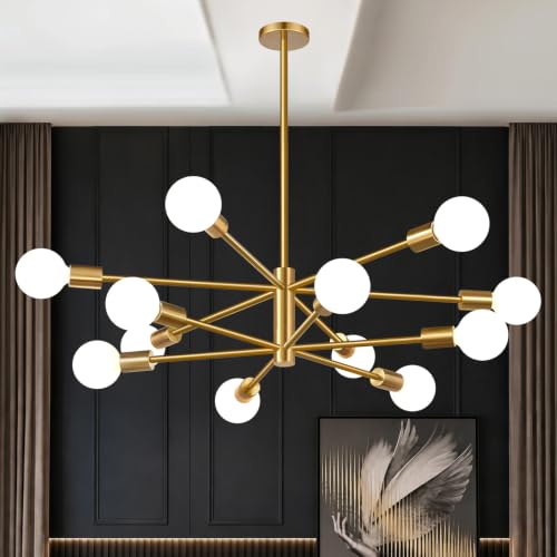 11'-52' Height Adjustable Modern Chandelier Ceiling Light Fixture, 12-Light Sputnik...