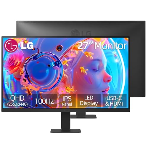 Image of LG 27 inch Monitor, IPS QHD (2560 x 1440), 100Hz, 99% sRGB, HDR10, Black Stabilizer, HDMI, USB-C 15W PD, Dynamic Action Sync, Reader Mode, Flicker Safe, Virtually Borderless Design, Tilt Adjustment