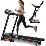ISE Cinta de Correr eléctrica Plegable Pro, Motor silencioso de 3 HP, Pantalla LCD multifunción de 1-16KM/H con 12 programas de Ejercicio, inclinación automática, MAX.120kg
