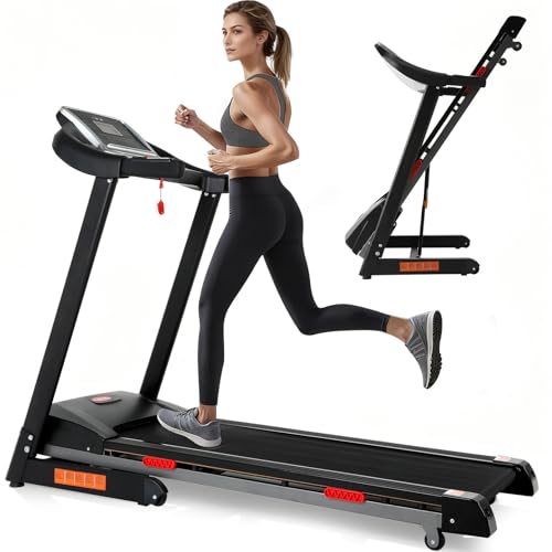 ISE Cinta de Correr eléctrica Plegable Pro, Motor silencioso de 3 HP, Pantalla LCD multifunción de 1-16KM/H con 12 programas de Ejercicio, inclinación automática, MAX.120kg