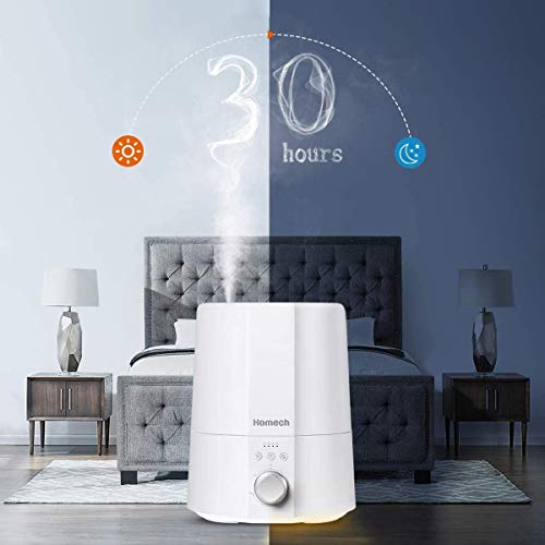 Homech Ultrasonic Cool Mist Humidifiers for Bedroom, Night Light, Sleep Mode, 4 Timer Settings, 90mm Water Inlet, Whisper-Quiet Operation, Automatic Shut-Off - Lasts Up to 30 Hours