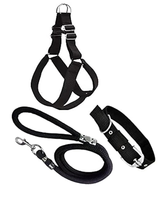 Image of Dog Harness 3-Piece Dog Walking Set with Adjustable Harness, Leash and Collar, Black Colour May Very