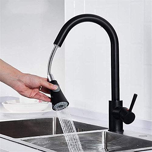 Kitchen Taps Kitchen Tap Faucet Brass Matt Black Sink Faucet One-Hand Tap Pull Out Sprayer Two Options Spout Kitchen Hot and Cold Water