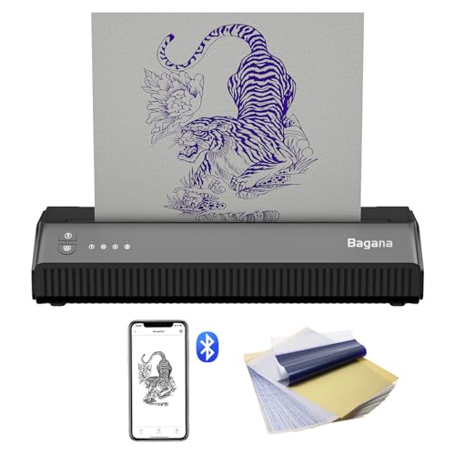 Bagana Tattoo Stencil Printer, 2-in-1 Wireless Bluetooth Thermal Printer for Tattoo Stencils & Documents, Portable Temporary Tattoo Transfer Machine Kit for Tattoo Artist & Beginner, Grey