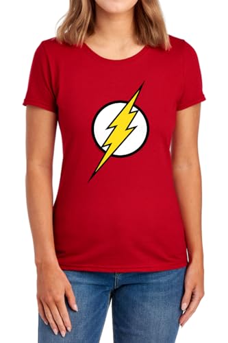PopFunk Classic Flash Lightning Bolt Logo Womens Premium Cotton Short Sleeve Graphic T-Shirt (Medium) Red