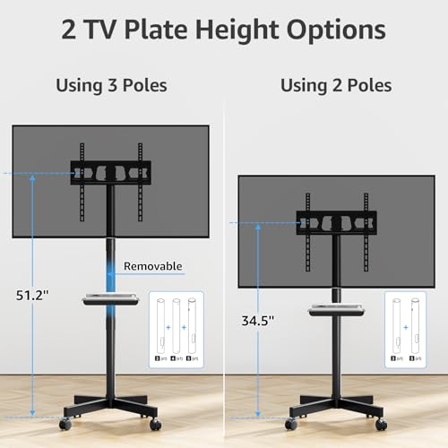 MOUNTUP Rolling TV Stand Mobile TV Cart for 23-60" TVs, Portable TV Floor Stand with Wheels for 27 32 40 43 50 inch Flat/Curved TVs, Height Adjustable, Tilting Mount, Max VESA 400x400mm, MU1117 by MOUNTUP - Image 9