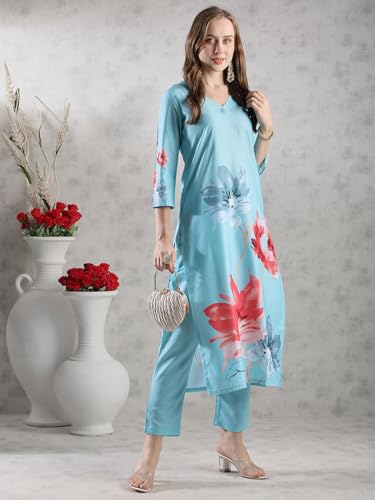 Image of GoSriKi Women's Cotton Blend Printed Kurta with Pant