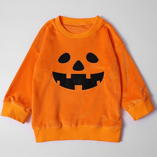 Toddler Baby Boy Halloween Outfit Pumpkin Print Sweatshirt Solid Color Pant Little Dude Baby Fall Winter Clothes4