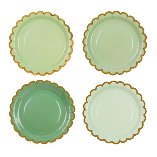 DHAIQC 48PCS Sage Green Paper Plates 7 Inch, Gradient Green Scalloped Party Plates with Gold Foil Edge Disposable Dessert Cake Plate for Baby Shower Wedding Birthday Supplies