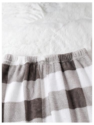 Image of SweatyRocks Girl's Plaid Fuzzy Pants Elastic High Waisted Casual Winter Long Trousers