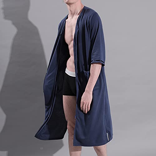 Lu's Chic Men's Long House Coat Hoodie Zip Up Robes Hooded Light Zipper Cozy Housecoat3