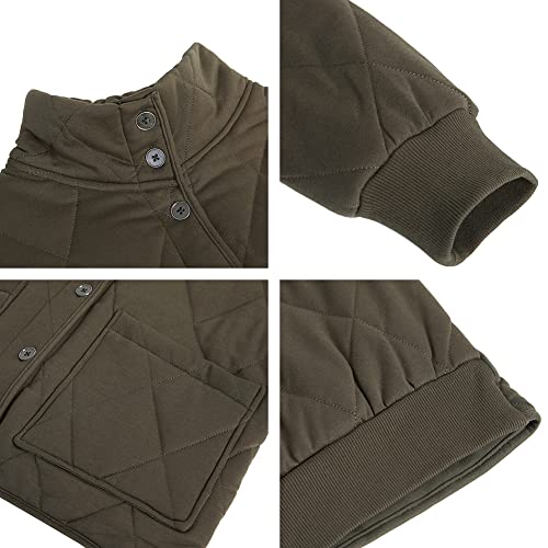 Fazortev Womens Dolman Quilted Jackets Casual Button Down Winter Long Sleeve Stand Neck Lightweight Warm Coat3