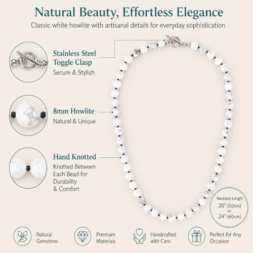 GAVU Howlite Necklace for Men, Men's Gemstone Beaded Necklace 24" by GAVU - Used condition - Image 3
