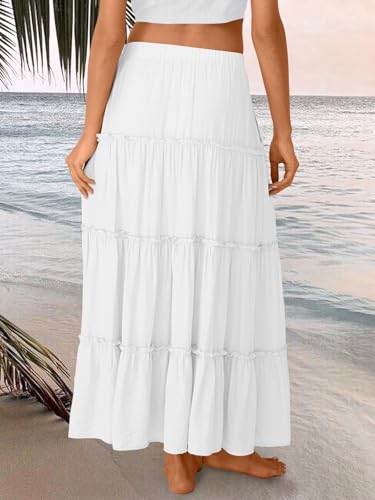 Trendy Queen Long Skirts for Women Boho Maxi Skirt Summer Swing Tiered A-Line Elastic High Waist Dress with Pockets Fashion4