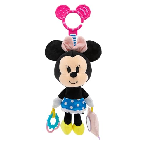 Image of Disney Baby Minnie Mouse On The Go Activity Toy with Teething Rings, Crinkle Sounds, Mirror, and Rattle for Babies and Infants
