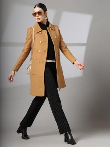 Image of CHKOKKO Women Classic Long Winter Coat Double Breasted | Knee Length Design with a Sophisticated Spread Collar and Convenient Front Pockets for All Occasions