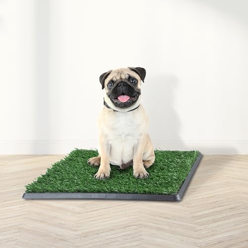 Image of PETMAKER Artificial Grass Puppy Pee Pad with Tray, Reusable Dog Potty Training Mat for Indoor & Outdoor Use, Easy Clean Artificial Turf Surface for Dogs and Small Pets, Fake Grass Potty