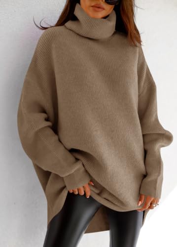Image of Womens Turtleneck Oversized Sweater Batwing Chunky Pullover Sweater Casual Fall Loose Knit Jumper Top