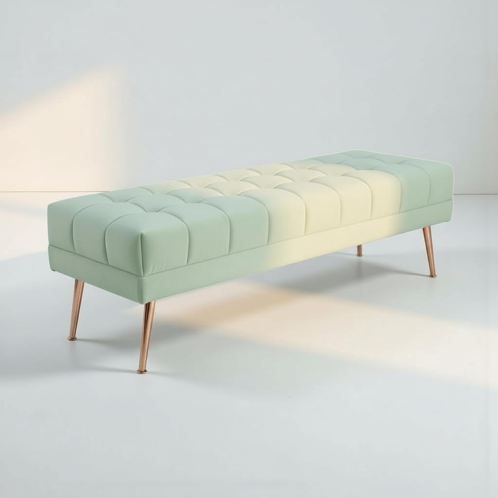 Tufted Velvet Bench Green, 45x140x45 cm | Metal Legs, Upholstered Seating, Living Room & Bedroom, Accent Bench, Velvet Fabric-image-16