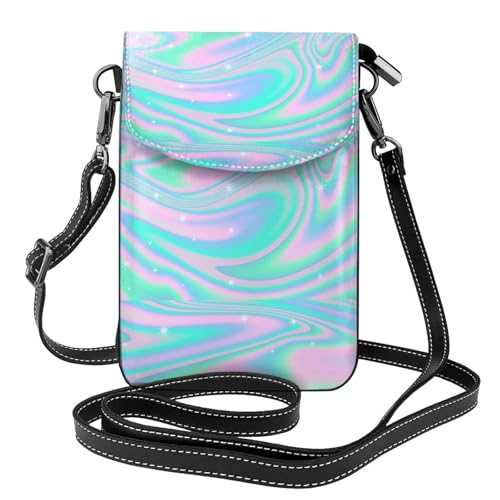 Portefeuille en cuir PU holographique pastel : mini sac bandoulière porte-téléphone