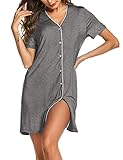 ADOME Nachthemd Damen Kurzarm Negligee Nachtwäsche Kurz Nachthemden Nachtkleid Kleid Sleepwear für Damen Dunkelgrau XXL