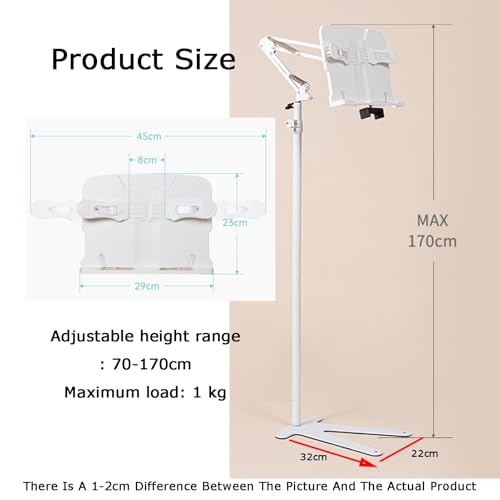 Leggio da terra, portatile, regolabile in altezza 70-170 cm, ideale per spartiti, ricette e libri di testo