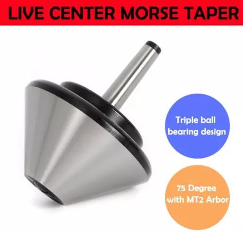 5'' MT2 Bull Nose Live Revolving Center Morse Taper, Silver Umbrella Head, for Woodworking, Lathe 120mm Machine Milling Tool