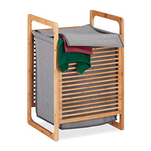 Relaxdays Wäschekorb Bambus, eckig Wäschesammler mit Deckel, für...