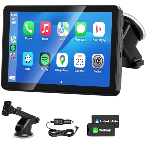Wireless CarPlay Android Auto Screen for Car 7 HD Touch Screen for Apple CarPlay Car Stereo Portable Live Navigation Mirror Link Music Video Player Siri/AirPlay/AUX