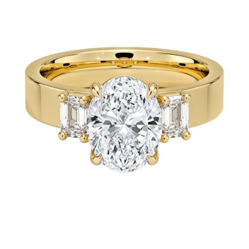 2 CT Oval Cut Lab Grown Diamond Emerald Three Stone Engagement Ring