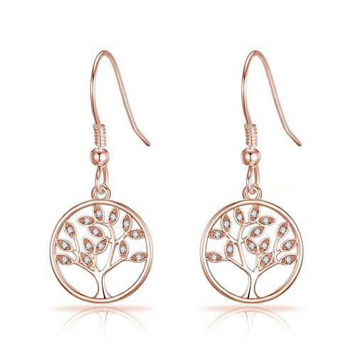 Philip Jones Rose Gold Plated Tree of Life Drop Earrings Created with Crystals from Zircondia®