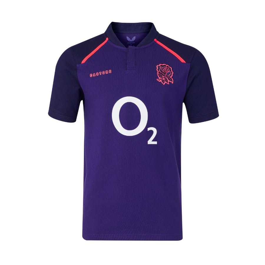 Castore England Rugby Men's Alternate Classic Short Sleeve Shirt, Rhodonite, Maritime Blue, Diva Pink, 3XL