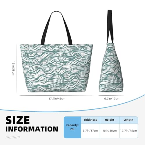 Large Capacity Beach Bag - print Waterproof Travel Bag Green wavy stripe Multi-Pocket Tote for Vacation Gym Women4