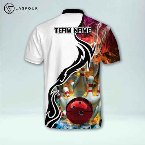 LASFOUR Personalized 3D Bowling Jersey Shirts, Custom Bowling Shirts Unisex for Men and Women, Bowling Shirts for Men Team3