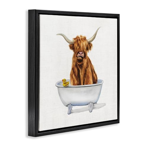 Image of Shaggy Country Cattle in Tub, 24 x 24 Inch Canvas in Floater Frame | Stupell Industries . By Donna Brooks . Ready to hang . Bathroom or farmhouse decor . Made in USA