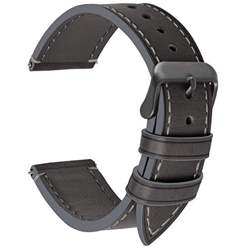 Fullmosa Ersatz Armbänder für Uhr in 6 Farben, Wax Series Echtes Leder Uhrenarmband 22mm/Watch Band für Damen&Herren,Rauchgrau + Rauchgraue Schnalle