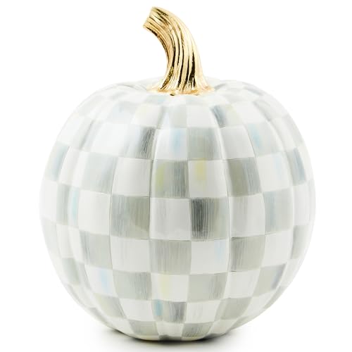 Image of MACKENZIE-CHILDS Resin Pumpkin, Small, Gray-and-White Sterling Check