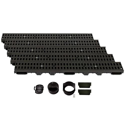 ScarMaxx - Set di canali di drenaggio A15 - Canale per Pavimenti - Scarico per Acqua piovana - Scarico con griglia - Canale di drenaggio - Piatto - Plastica - Altezza 60 mm - Classic Black - 5 m