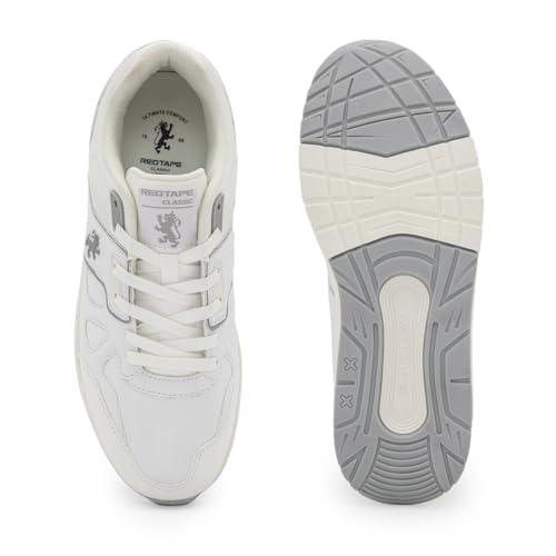 Image of Red Tape Men's Sneakers White Grey Pu Mesh Round Lace-Up