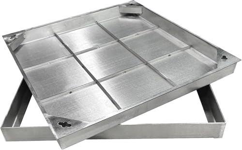 Natotela Schachtabdeckung Edelstahl V2A Außenmaß 600 x 600 x 60 mm Schachtdeckel mit Rahmen Auspflasterbar Befliesbar Kanaldeckel für Innen-/Außenbereich Flächenbündig Robust Rostfrei EN 124 A15