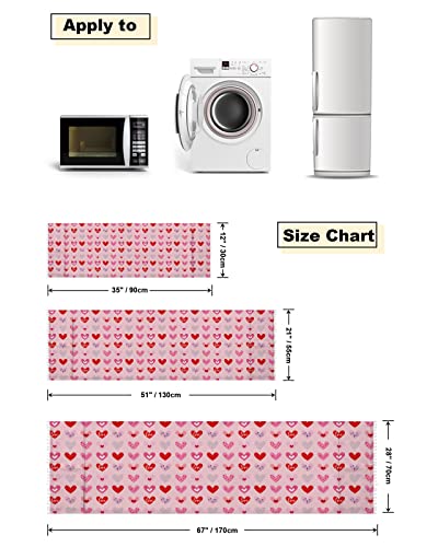 Fridge Dust Cover, Valentines Washing Machine Top Covers With 4 Storage Pockets, Pink Red Love Heart Polyester Kitchen Refrigerator Covers Protector Storage Organizer Bags, 28" X 67" #TOP4