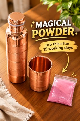 Generic Pure Copper Water Bottle 1000ml with Copper Glass Combo Set - Image 6