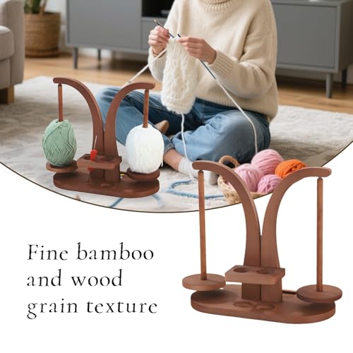 Image of Yarn Holder for Crocheting, Yarn Holder Spinner - Wooden Yarn Ball Holder with Magnetic Rotating Mechanism, Double Spindles, Ideal Crochet Gift for Knitting Lovers