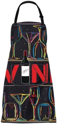 CMNIM Avental de vinho com bolsos Avental engraçado de cozinha de vinho Avental de garrafa de vinho Presentes de vinho para amantes de vinho Avental de cozinha