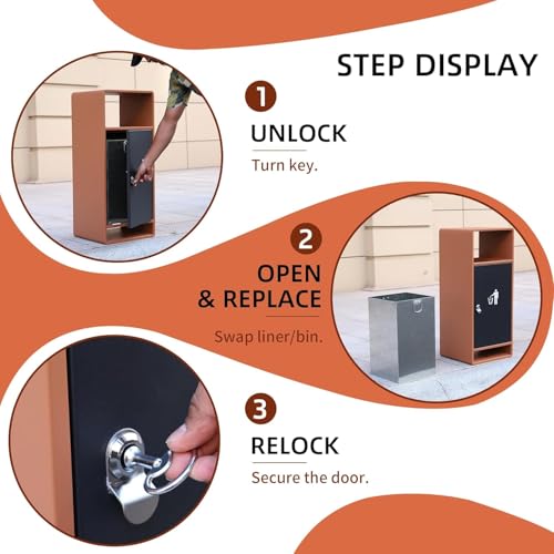 Image of Commercial Outdoor Trash Can with Lid,Rust-Resistant Waterproof Windproof Garbage Can with Removable Inner Barrel, Lockable Stainless Steel Trash Bin for Patio Hotel Park Garden