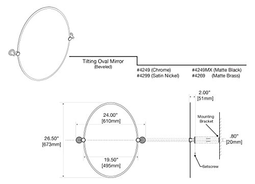 Image of Gatco 4249MX Latitude II Oval Mirror, 26.5 Inch, Matte Black /Wall Mounted Frameless Oval Bathroom Vanity Mirror with Matte Black Brackets /Tilting Oval Mirror to Adjust Up or Down Viewing Angle