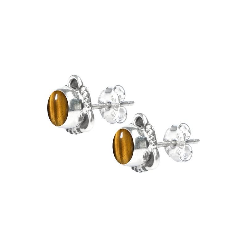 Tiger Eye Stone Post Stud Earrings 925 Sterling Silver Gemstone Stud Earrings For Girls Women Jewellery Handmade Earring